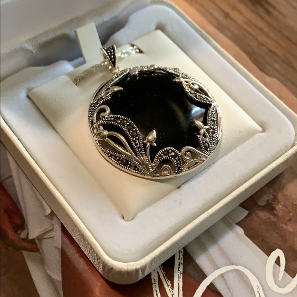 Marcasite & Onyx Circle Pendant